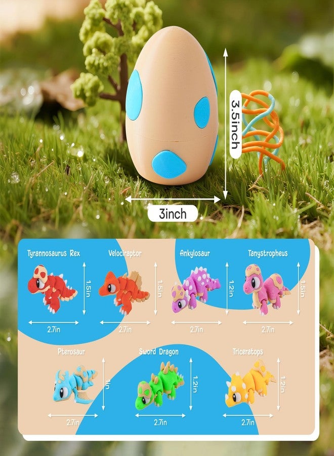 SYEFKJSA 7PCS 3D Printed Mini Dinosaur Eggs Set with Dinosaur Inside, 3D Printed Animal Statues, Articulated Flexible Fidget Toys, Home Office Desk Decoration & Display, Easter Basket Essentials Stuffers - Image 2